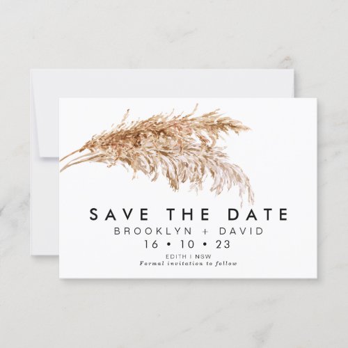 Modern Pampas Grass Wedding Save The Date Card