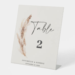 modern pampas grass wedding table number pedestal sign