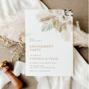 modern pampas greenery boho engagement invitation