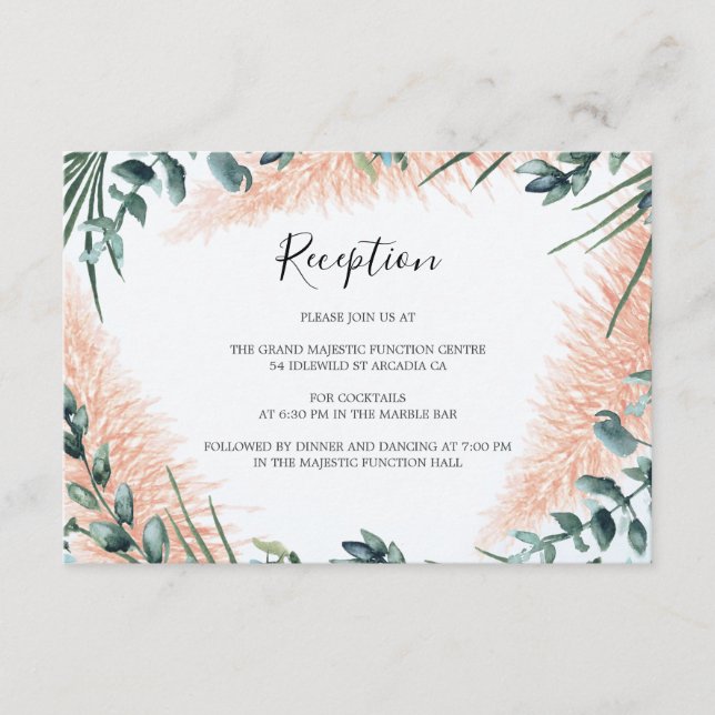Modern Pampas Greenery Foliage Wedding Reception Enclosure Card (Front)