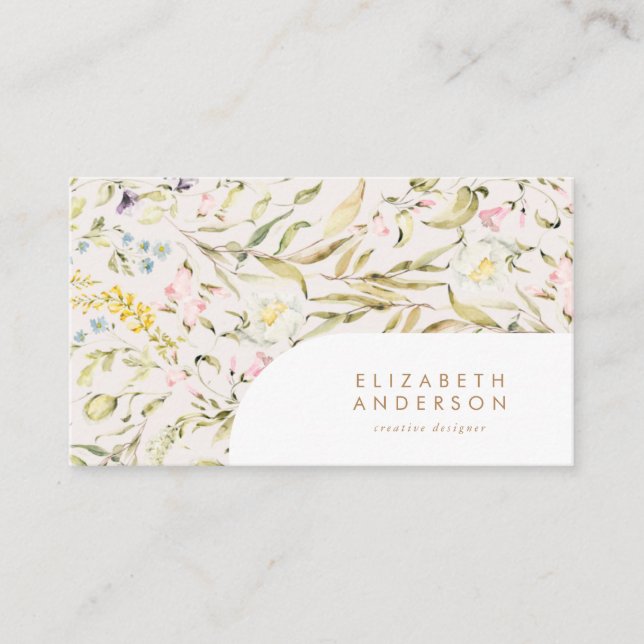 Modern Pampas Spring Wildflowers Floral Corporate Business Card (Front)