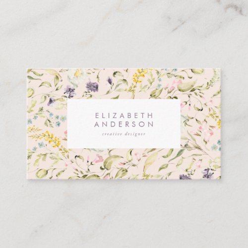 Modern Pampas Spring Wildflowers Floral Cream Business Card