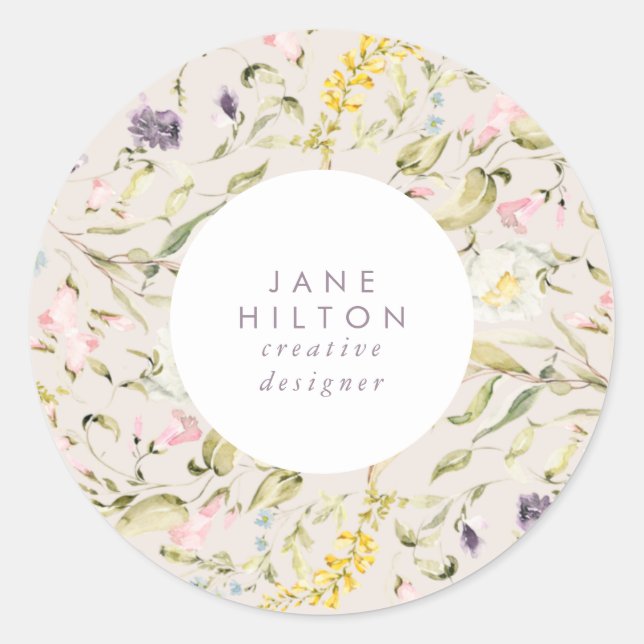 Modern Pampas Spring Wildflowers Floral Cream Classic Round Sticker (Front)