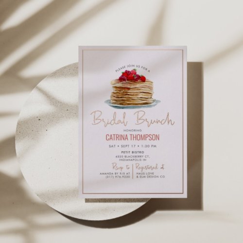 Modern Pancakes Bridal Brunch Shower Rose Gold Foil Invitation