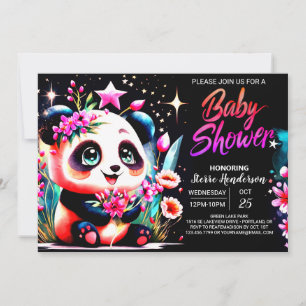 Modern Panda Bamboo Bliss Girl Baby Shower Invitation