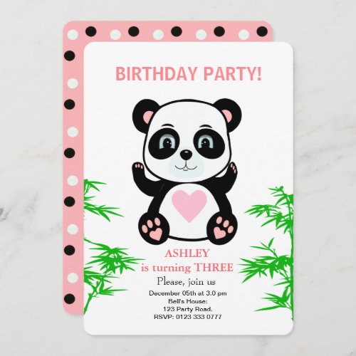 Modern Panda Bear Kids Birthday Invitation