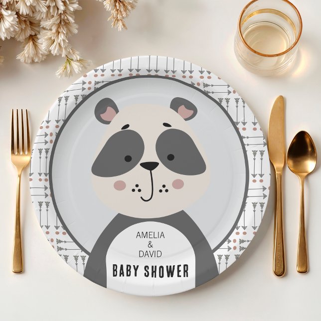 Modern Panda Neutral Baby Shower Table Paper Plates (Creator Uploaded)