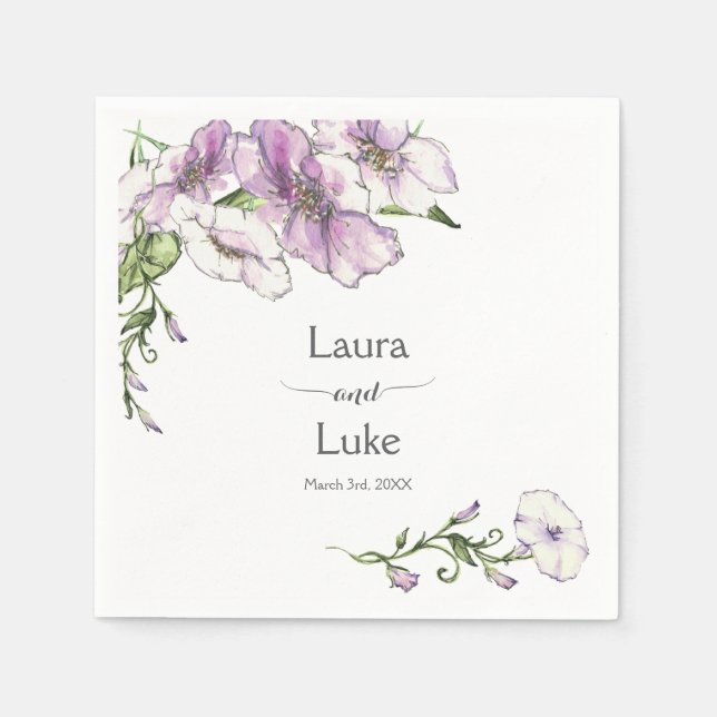 Modern Pansy Wedding Napkins (Front)