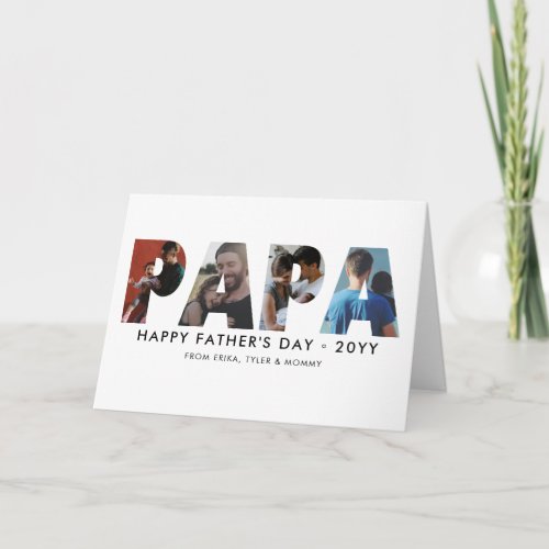 Modern PAPA 4 Photo Collage Happy Fathers Day Card