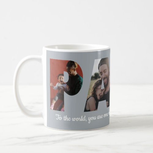 Modern PAPA 4 Photo Silver Gray Happy Fathers Day Coffee Mug