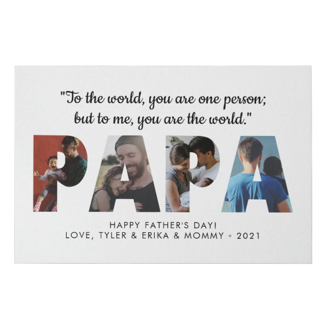 Modern PAPA Chic Photo Collage Happy Father's Day Faux Canvas Print (Front)