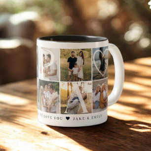 Modern Papa Collage, 10 Photo Grid, Gift for Dad Two-Tone Coffee Mug