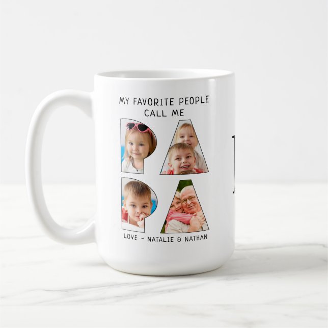 Modern PAPA Saying 8 Photo Collage Coffee Mug (Left)