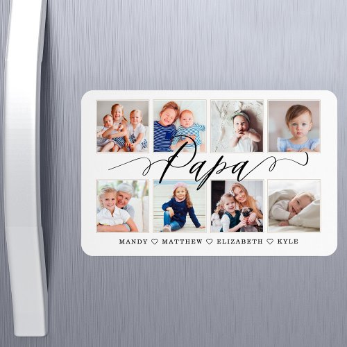 Modern Papa Script  Grandchildren Photo Collage Magnet