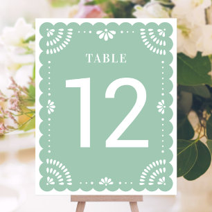 Modern Papel Picado Wedding Table Number, Sage