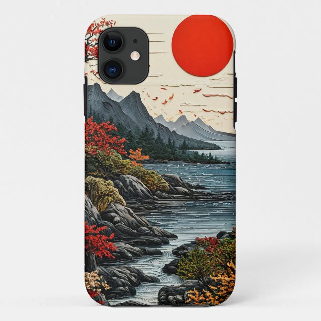 Modern paper art Mountains and forest Case-Mate iPhone Case (Back)