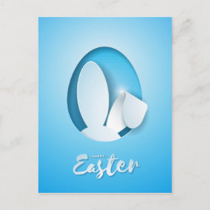 Modern paper cut bunny ears, blue Easter Postcard