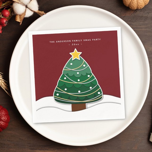 Modern Papercut Style Christmas Tree Xmas Party Napkins (Creator Uploaded)