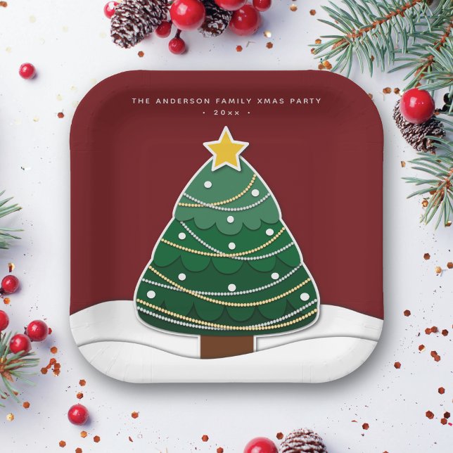 Modern Papercut Style Christmas Tree Xmas Party Paper Plates (Creator Uploaded)
