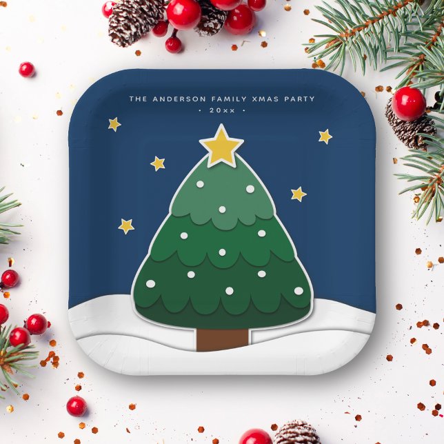 Modern Papercut Style Christmas Tree Xmas Party Paper Plates (Creator Uploaded)