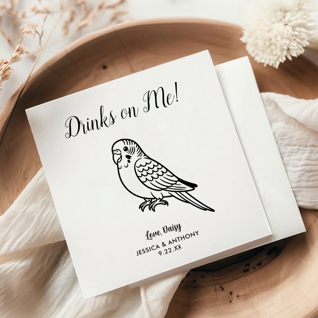 Modern Parakeet Wedding Cocktail Napkins (Creator Uploaded)
