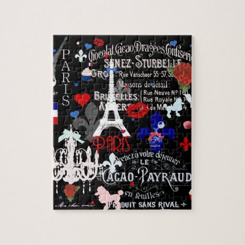 Modern Paris French black collage Jigsaw Puzzle