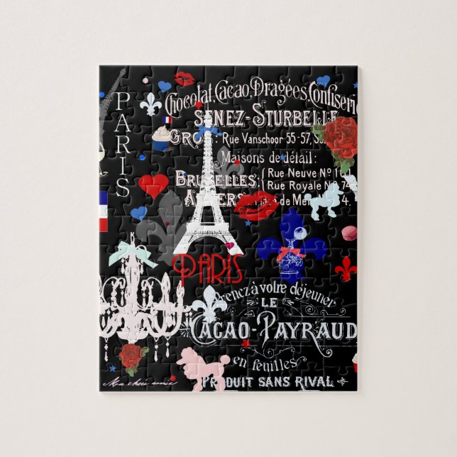 Modern Paris French black collage Jigsaw Puzzle (Vertical)