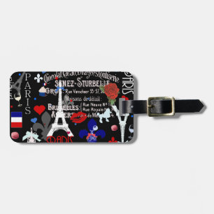 Modern Paris French black collage Luggage Tag