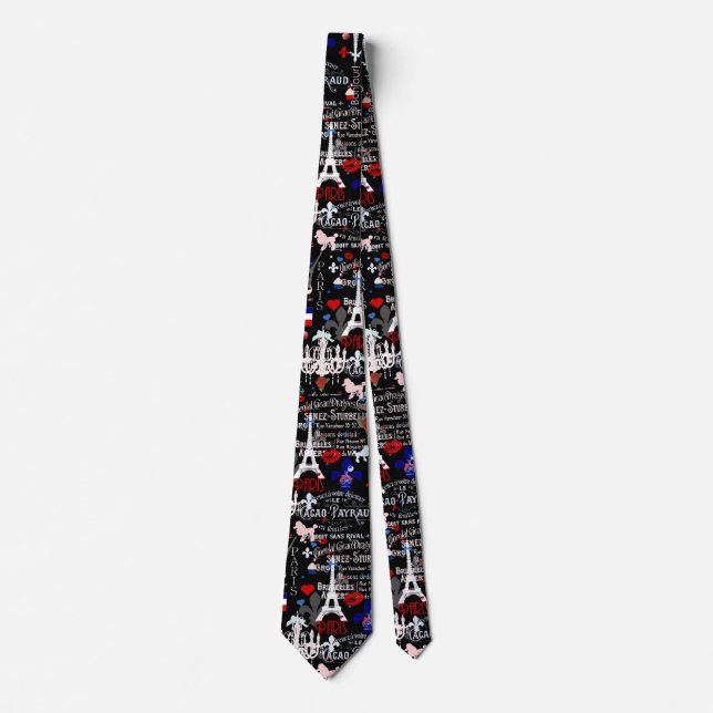 Modern Paris French black collage Neck Tie (Front)