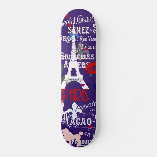 Modern Paris French black collage Skateboard Deck
