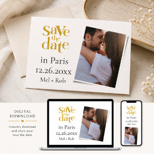 Modern Paris Gold Unique Photo Save The Date Invitation