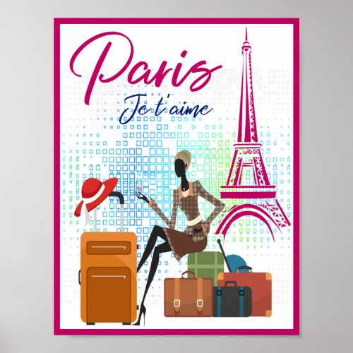 Modern Paris Je taime France Eiffel Tower Poster