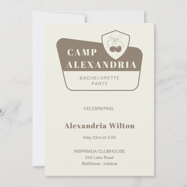 Modern Park Camping Bachelorette Party   Invitation (Front)