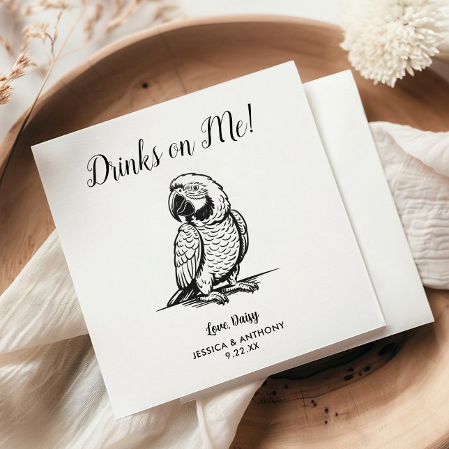 Modern Parrot Wedding Cocktail Napkins (Creator Uploaded)