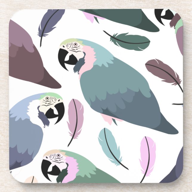 Modern Parrots Tropical Pattern  Beverage Coaster (Front)