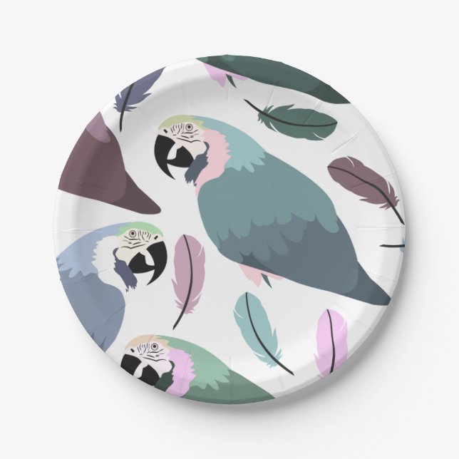 Modern Parrots Tropical Pattern  Paper Plates (Front)