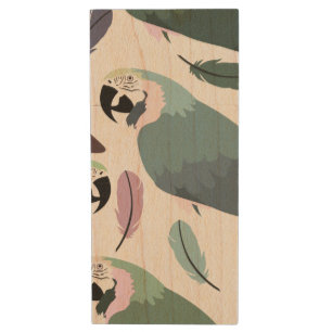 Modern Parrots Tropical Pattern  Wood Flash Drive