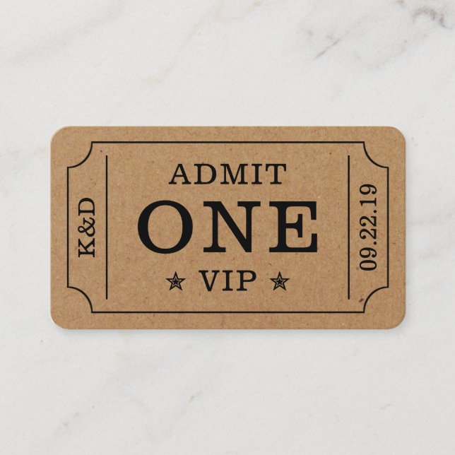 Modern Party Admission Ticket - Rustic Kraft Enclosure Card (Front)