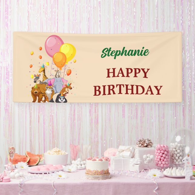 Modern Party Animals Rainbow Color Birthday  Banner (Party)