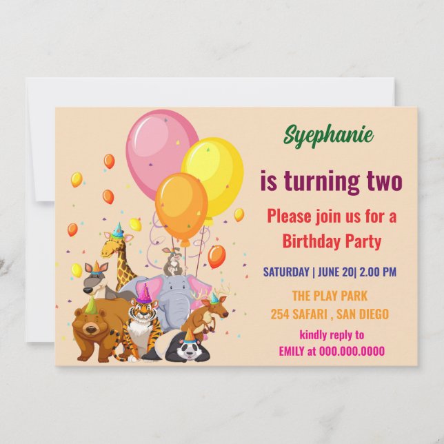 Modern Party Animals Rainbow Color Birthday  Invitation (Front)