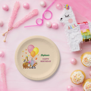 Modern Party Animals Rainbow Color Birthday Paper Plates