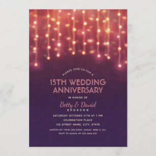 Modern Party Lights 15th Wedding Anniversary Invitation