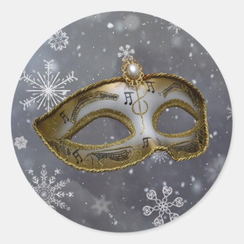 Modern Party Mask on Snowflakes Envelope Seal