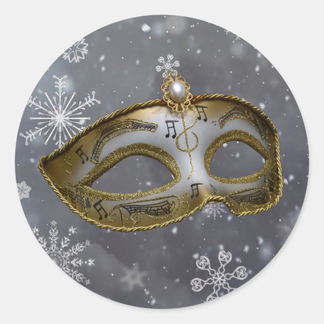 Modern Party Mask on Snowflakes Envelope Seal (Front)