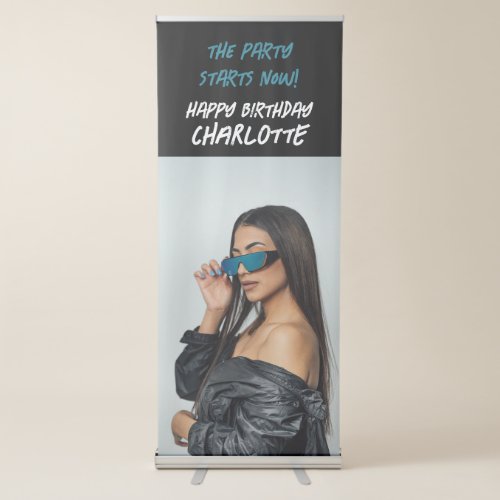 Modern Party Starts Now Happy Birthday Photo Retractable Banner