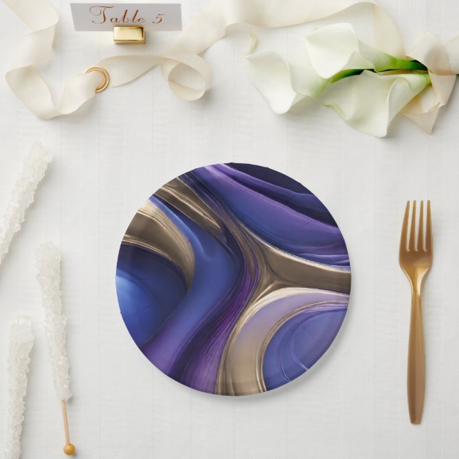 Modern Party Supplies-Blue Purple and Gold- Paper Plates (Wedding)