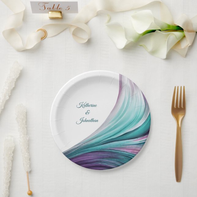 Modern Party Supplies-Purple and Green- Paper Plates (Wedding)