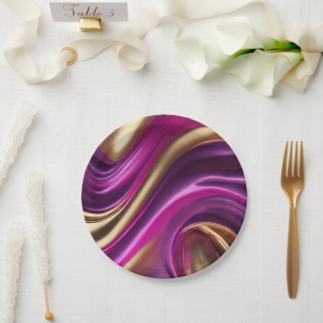 Modern Party Supplies-Purple Pink and Gold- Paper Plates (Wedding)