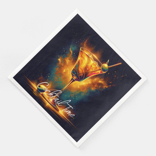 Modern Party Time Neon Personalized Paper Dinner Napkins (Corner)