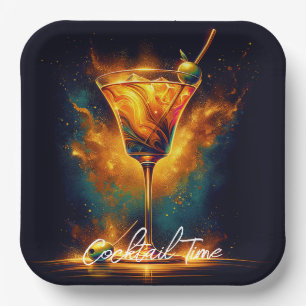 Modern Party Time Neon Personalized Paper Plates